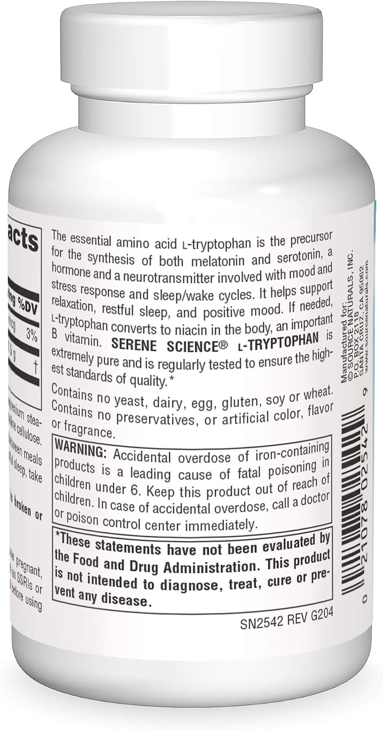 Source Naturals Serene Science L-Tryptophan 500 mg – 60 Capsules - görsel 2