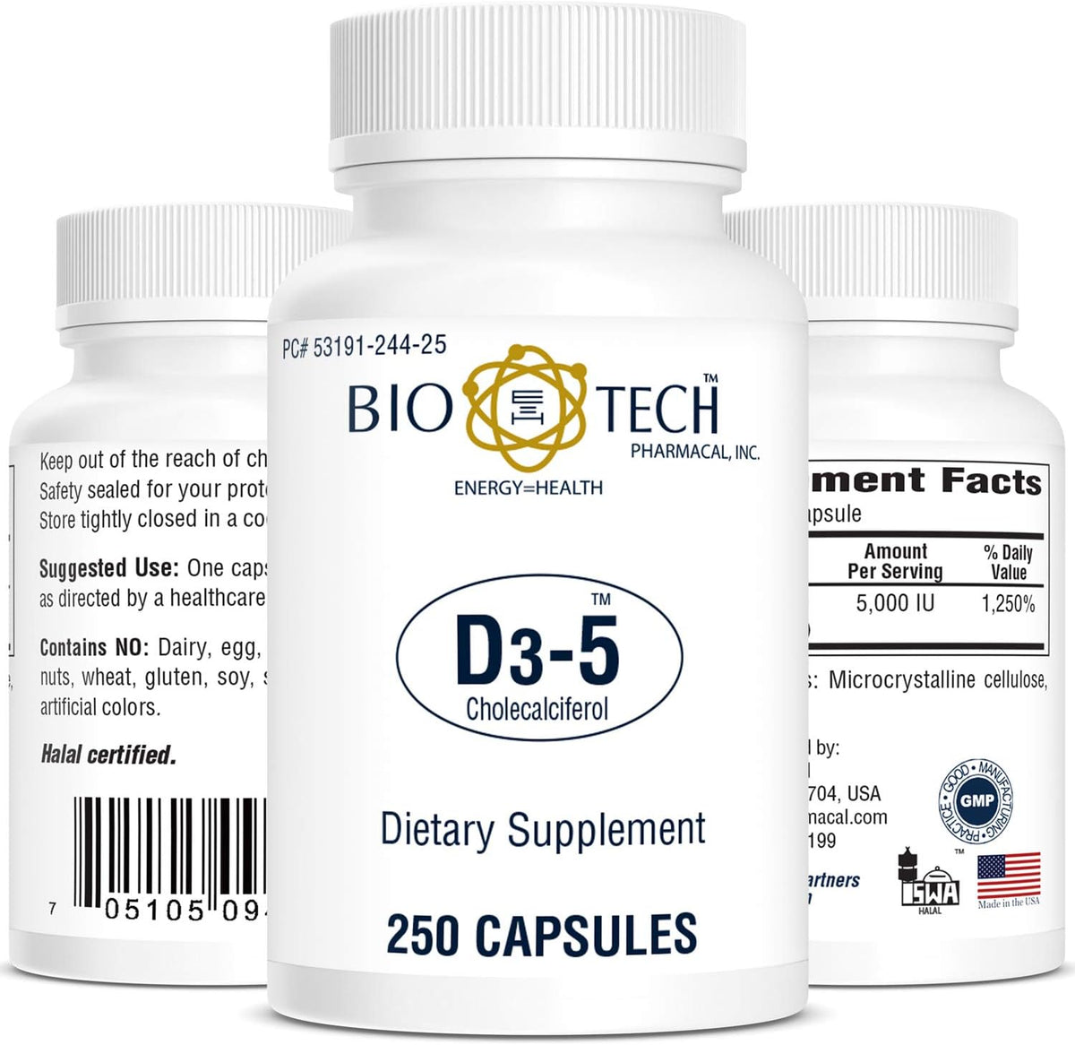 Bio-Tech Pharmacal Vitamin D3 5,000 IU, 250 Capsules - görsel 1