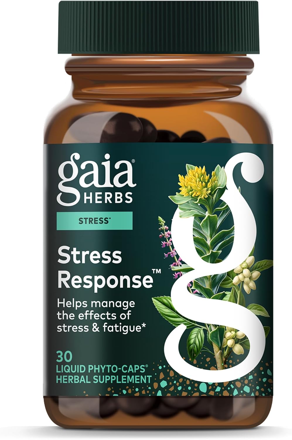 Gaia Herbs Stress Response - Adaptogen Blend with Rhodiola, Holy Basil & Ashwagandha - 30 Vegan Liquid Phyto-Caps - görsel 1