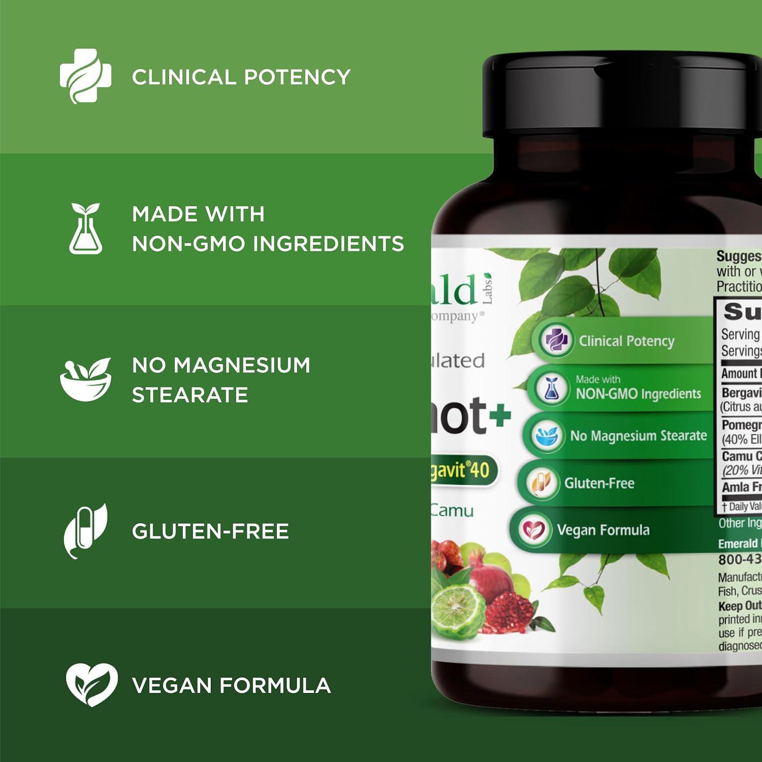 EMERALD LABS Bergamot+ - Supports Metabolism & Heart Health with Bergamot, Pomegranate, Amla & Camu Camu - Gluten-Free & Vegan - 60 Vegetable Capsules (30 Servings) - görsel 4