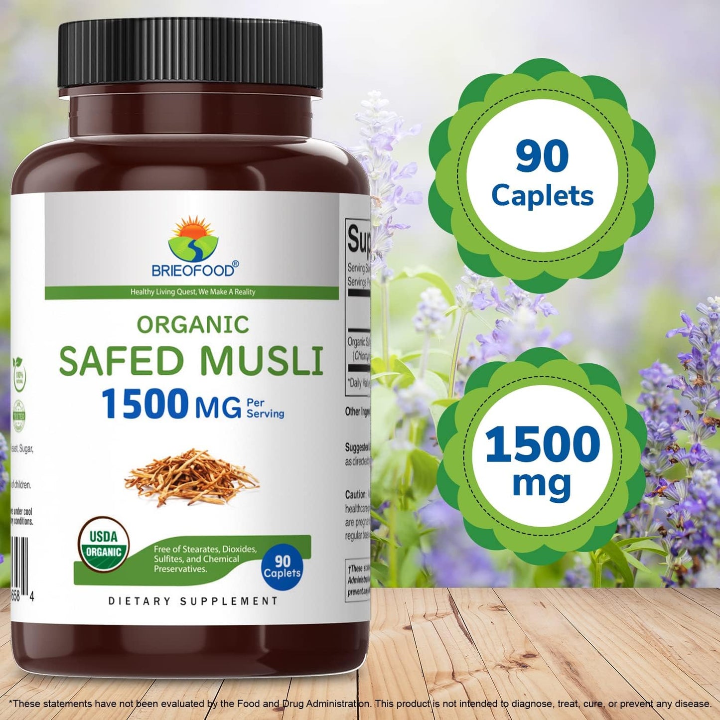 Brieofood Organic Safed Musli 1500mg - 90 Vegetarian Tablets - görsel 3