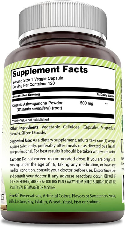 Amazing India Ashwagandha Supplement – 500 mg, 120 Veggie Capsules