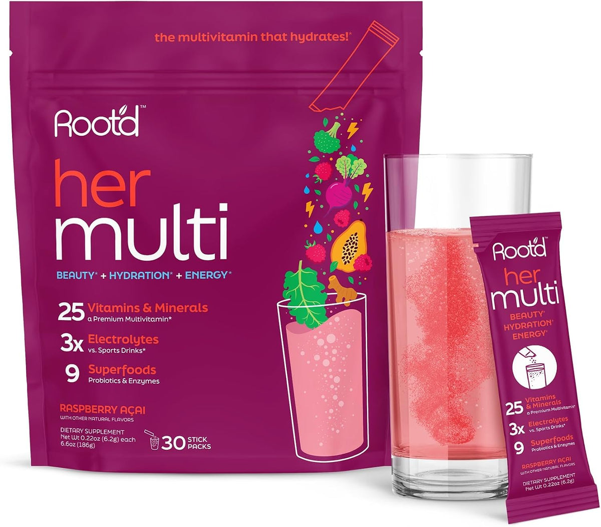 Root'd Multivitamin Powder with 3X Electrolytes for Women - 24 Sachets - görsel 4