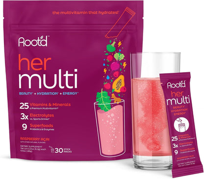 Root'd Multivitamin Powder with 3X Electrolytes for Women - 24 Sachets