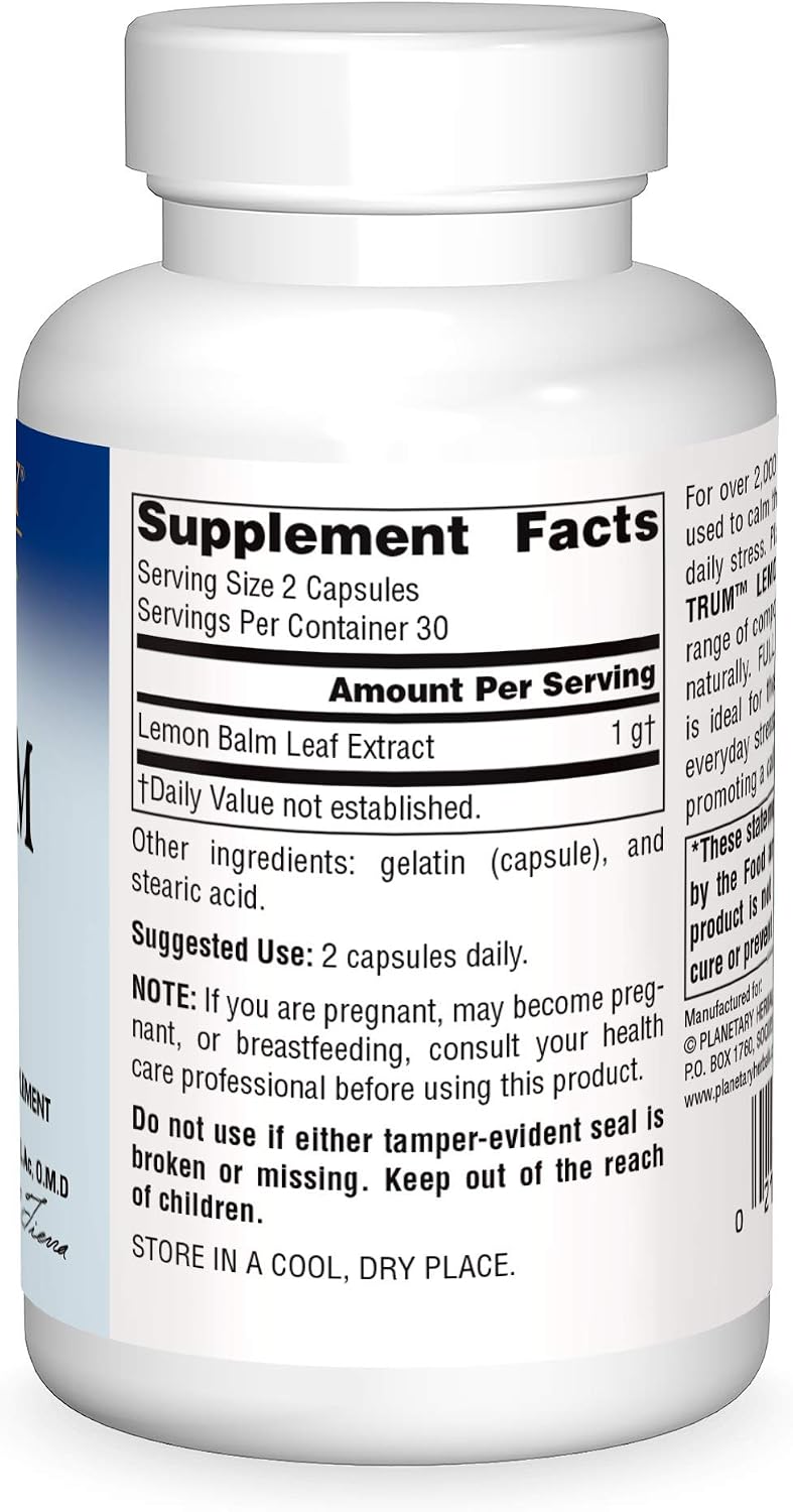 Planetary Herbals Lemon Balm Full Spectrum 500 mg, 60 Capsules - görsel 3