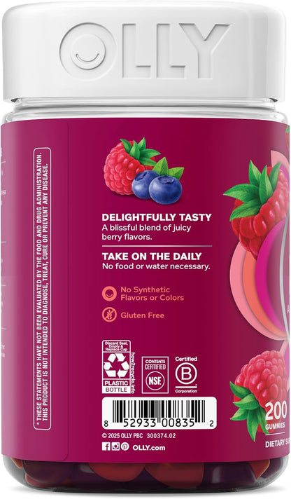 OLLY Women's Multi Vitamin Gummies with Biotin, Blissful Berry (200 Count)