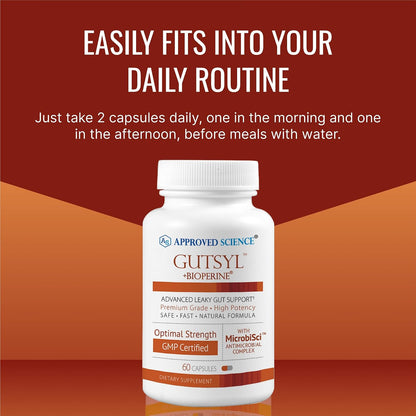 Approved Science® Gutsyl – Leaky Gut Supplement with Aloe Vera, Marshmallow Root, Liquorice, Slippery Elm, Berberine, Prebiotic & L-Glutamine – 3 Month Supply