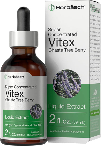 Horbäach Vitex Berry Chasteberry Extract Tincture | 2 fl oz | Super Concentrated Liquid | Alcohol Free Chaste Tree Berry Supplement | Vegetarian, Non-GMO, Gluten-free