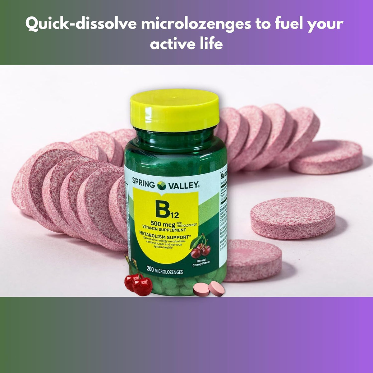 B12 500 mcg Sublingual Cherry Flavour Microlozenges (Pack of 3) - görsel 4
