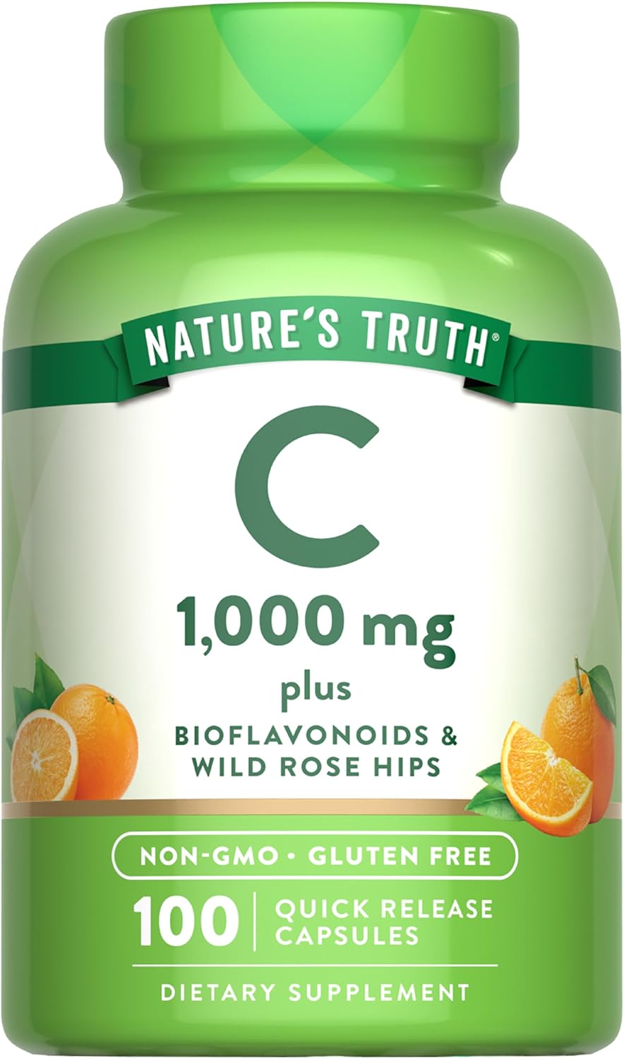 Nature's Truth Vitamin C 1000mg with Wild Rose Hips & Bioflavonoids – 100 Capsules - görsel 1