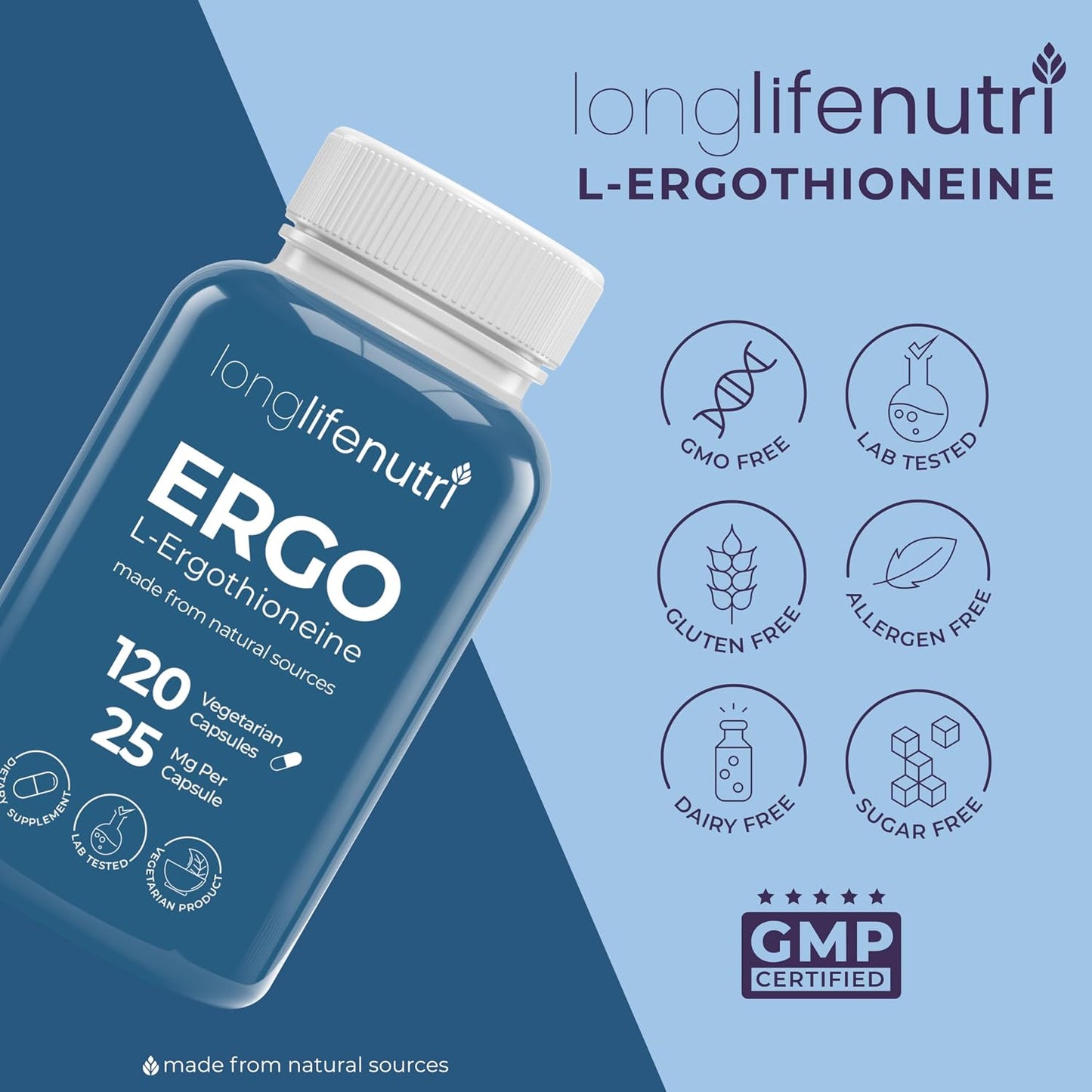 L-Ergothioneine 25 mg - 120 Vegetarian Capsules - Antioxidant Supplement for Wellbeing - görsel 7