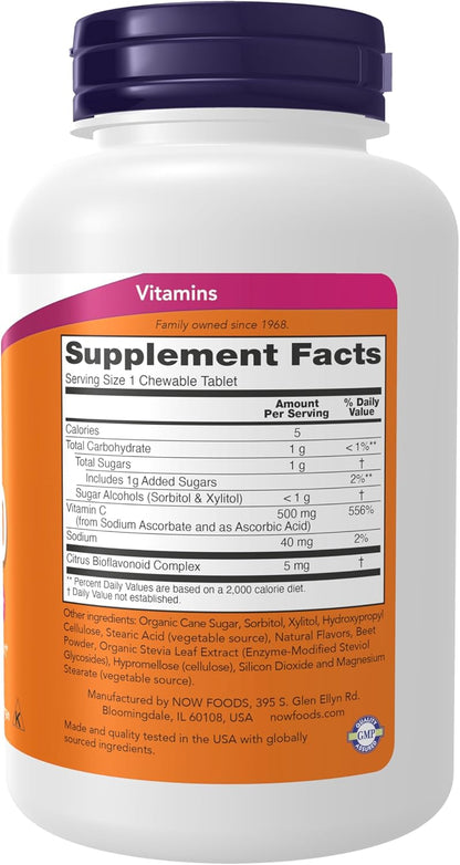 NOW Supplements, Vitamin C-500, Antioxidant Protection, Cherry Flavour, 100 Chewable Lozenges
