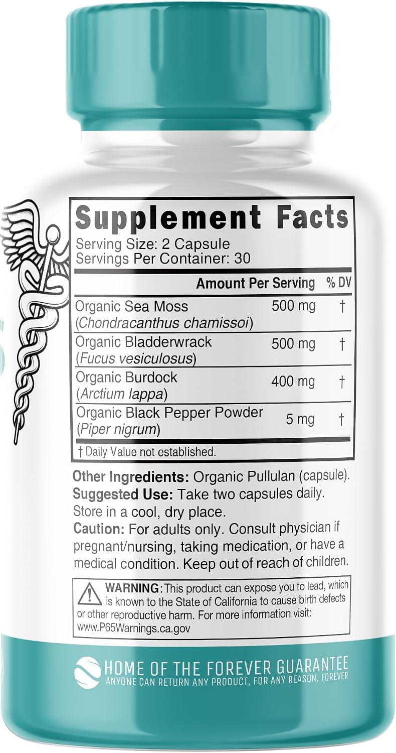 Nutri Certified Organic Sea Moss Capsules – 1405mg Sea Moss Complex with Burdock Root, Bladderwrack & Black Pepper, Non-GMO, 60 Capsules - görsel 2