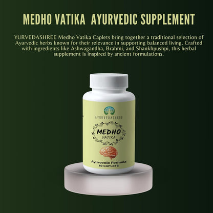 AYURVEDASHREE Medho Vatika 60 Caplets – Herbal Cognitive Support with 8 Ayurvedic Herbs