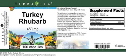 Turkey Rhubarb - 450 mg (100 Capsules, ZIN: 521305)