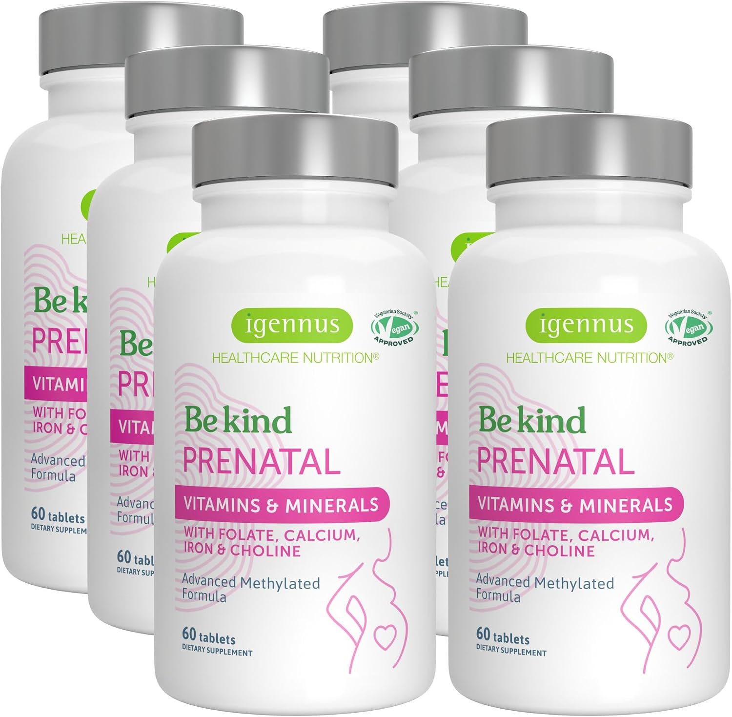 Igennus Methylated Prenatal Multivitamin – Advanced Support with Methylfolate, Choline & Gentle Iron – 60 Tablets (Pack of 6) - görsel 1