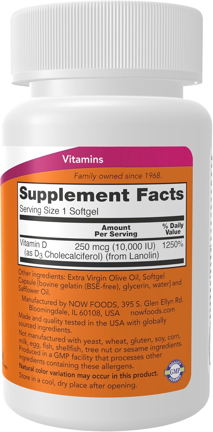 NOW Foods Vitamin D-3 10,000 IU, 120 Softgels - görsel 2