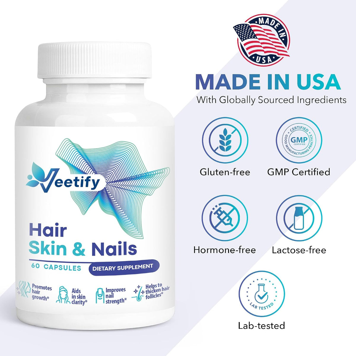 Veetify Hair, Skin and Nails Vitamins - Biotin and Herbal Complex, 60 Vegan Capsules - görsel 5