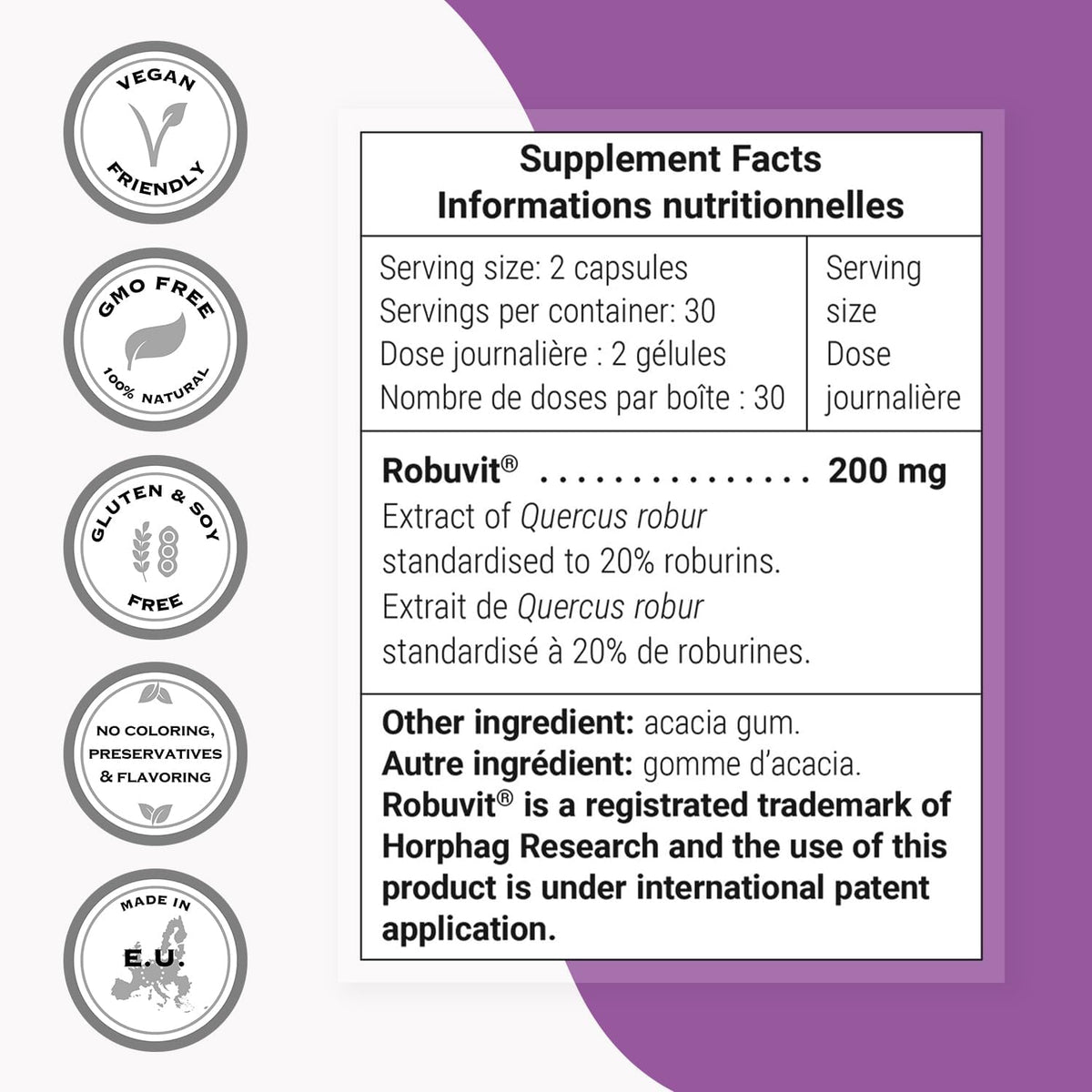 Supersmart Robuvit (French Oak Wood Extract) 200mg - Energy & Antioxidant Supplement, 60 Vegetarian Capsules - görsel 4