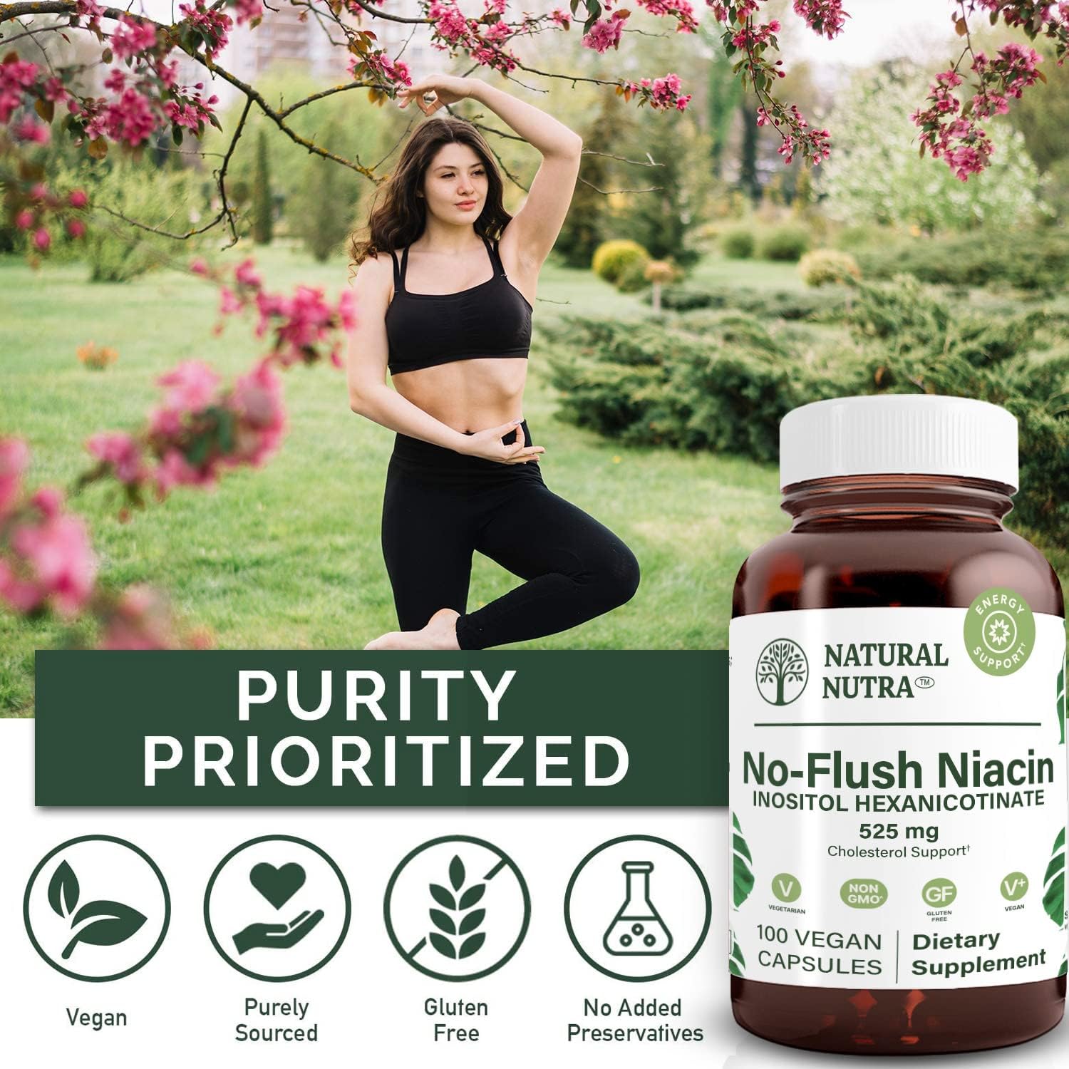 Natural Nutra No Flush Niacin 525 mg, 100 Capsules - Vitamin B3 Supplement - görsel 4