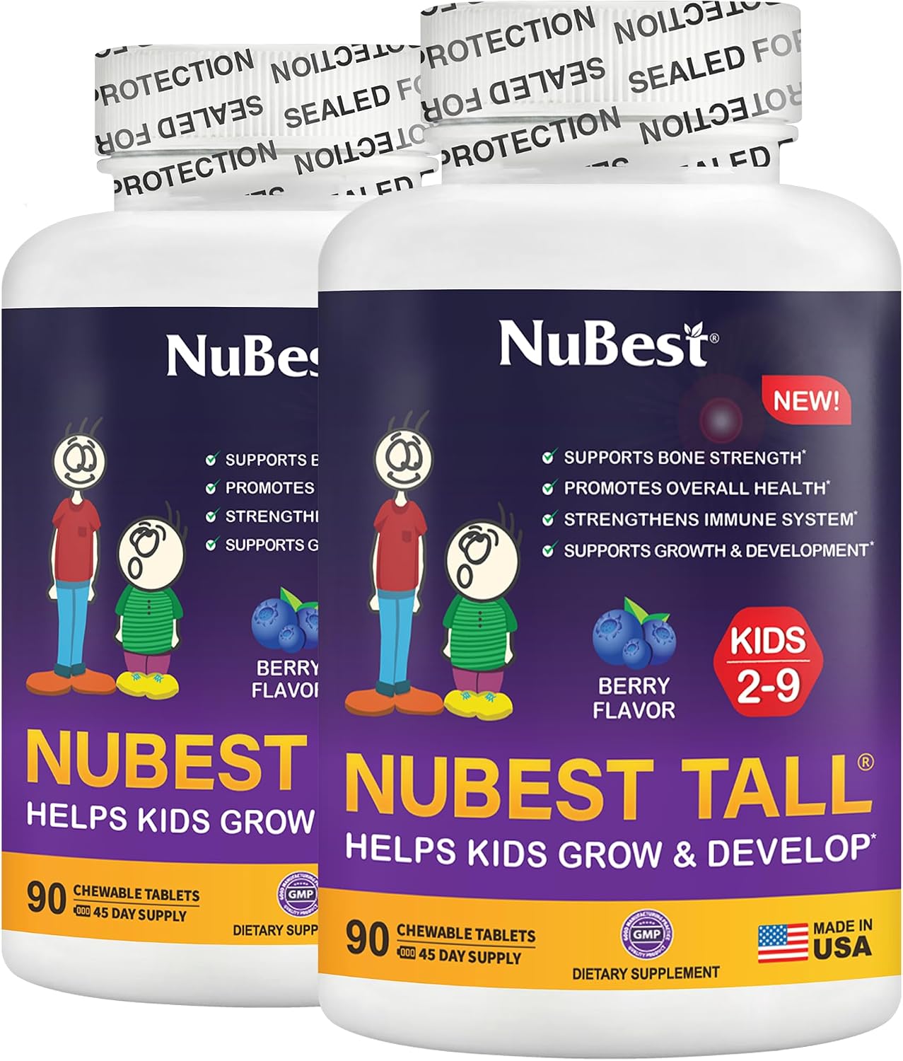 NuBest Tall Kids - Toddler Vitamins and Children's Vitamins for Age 2 to 9 - Support Bone Strength, Overall Health and Immunity - Animal Shapes - 180 Chewable Berry Tablets (Pack of 2) - görsel 1