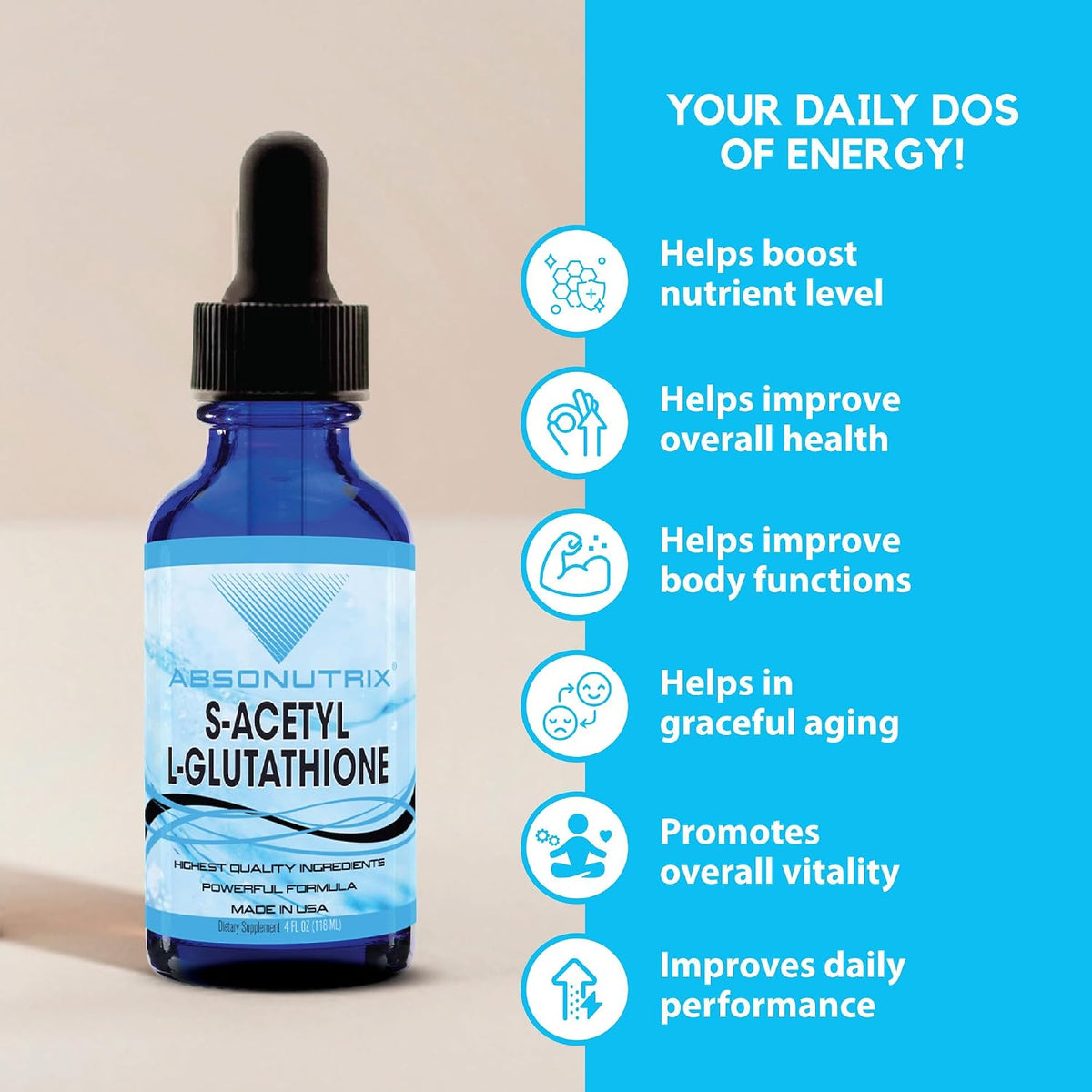 Absonutrix S-Acetyl L-Glutathione 100 mg per Serving Liquid 118 ml (200 Servings) - görsel 5