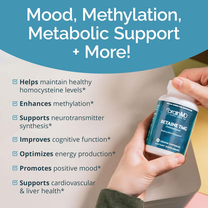 BRAINMD Dr Amen Betaine TMG - 60 Capsules - Mood and Methyl Support - Gluten-free