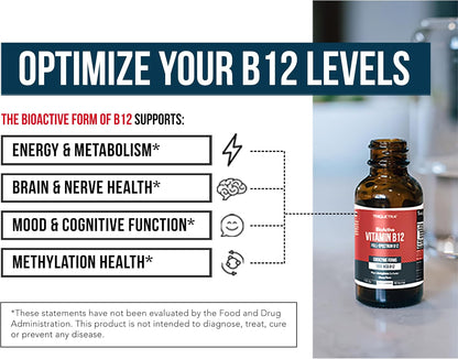 Triquetra Health BioActive Vitamin B12 1000 mcg - 3 BioActive Forms with Methylfolate - Sublingual, Cherry, Vegan (180 Servings)