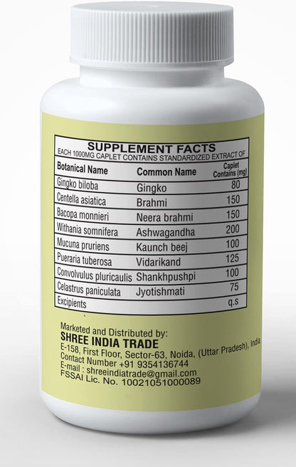 AYURVEDASHREE Medho Vatika 60 Caplets – Herbal Cognitive Support with 8 Ayurvedic Herbs