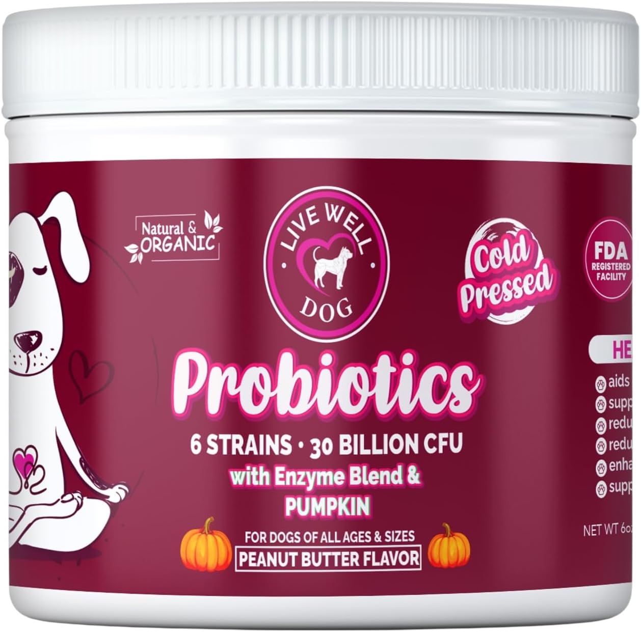 Live Well Dog Probiotic Chews for Dogs – 6-Strain Blend, Peanut Butter Flavour, Soft Chews - görsel 1