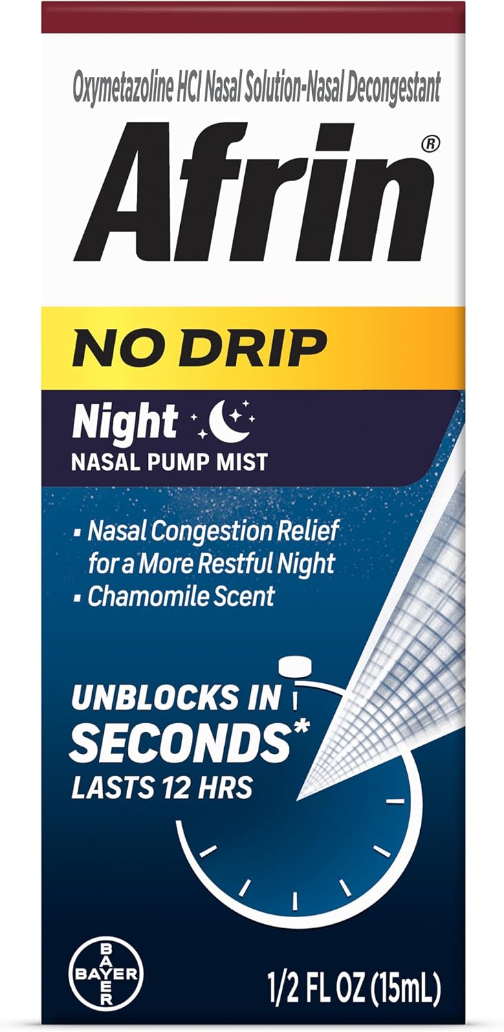 Afrin No Drip Night Pump Nasal Spray – Fast and Powerful Relief from Nasal Congestion, Chamomile, 15 ml - görsel 1