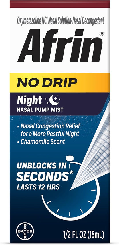 Afrin No Drip Night Pump Nasal Spray – Fast and Powerful Relief from Nasal Congestion, Chamomile, 15 ml
