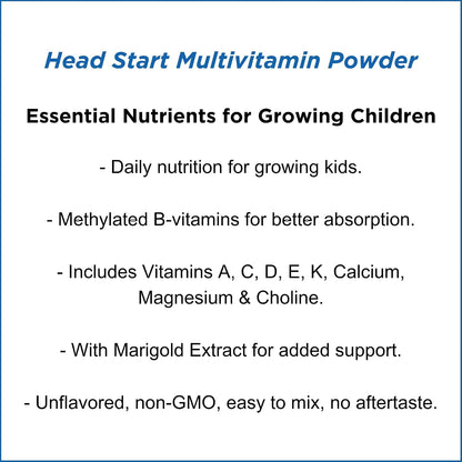 Dr. Wholeness Head Start Multivitamin Powder – Essential Nutrients for Growing Children, Methylated B-Vitamins, 60 Servings