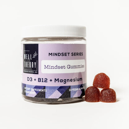 WELL THEORY D3 Gummy - Bone, Immune & Psychological Support with Magnesium & Vitamin B12, Strawberry Flavour, 30 Vegan Gummies