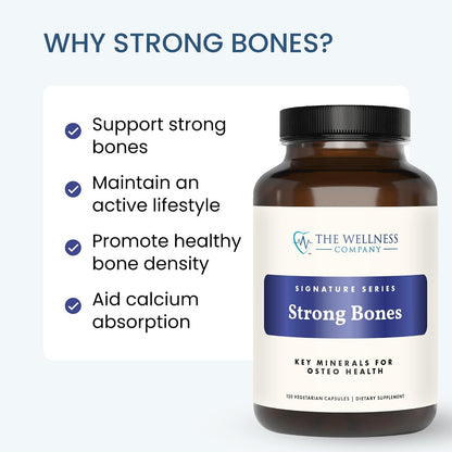 The Wellness Company Strong Bones | 60 Capsules (1-Month Supply) | Made with Key Minerals to Help Build Bone Strength | Non-GMO, Vegan, Gluten-free | for Supporting Bone Strength and Health