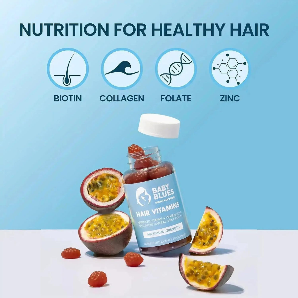 Baby Blues Grow and Glow Beauty Bundle for Mum: Postpartum Hair Vitamins & Superfood Gummies, 2 Pack (60 Count Each) – Image 5