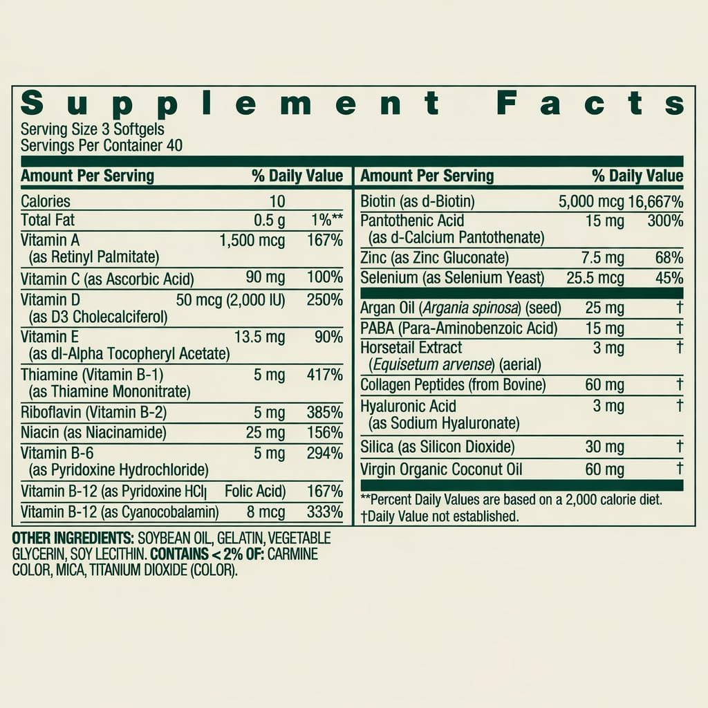 Spring Valley Extra Strength Hair, Skin & Nails Dietary Supplement, 5000 mcg, 120 Softgels - görsel 5