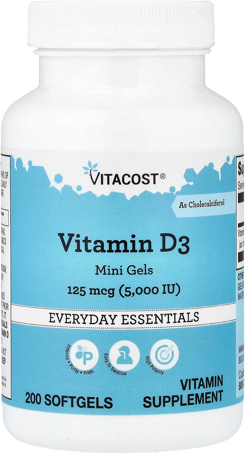 Vitacost Vitamin D3 Mini Softgels, 125 mcg (5,000 IU), 200 Capsules - görsel 1