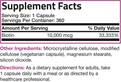 Bronson Ultra Biotin 10,000 mcg - Hair, Skin and Nails Food Supplement, 360 Vegetarian Capsules