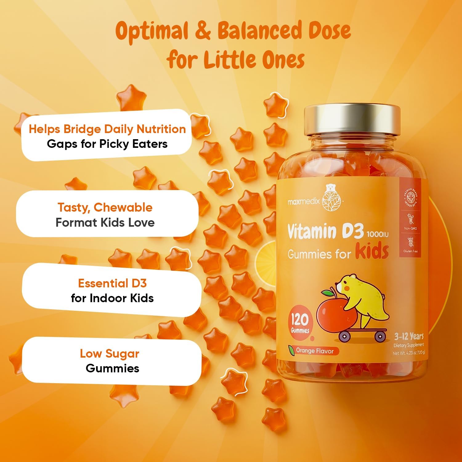 maxmedix Kids Vitamin D3 1000 IU Gummies, 120 Count (4-Month Supply) - görsel 8