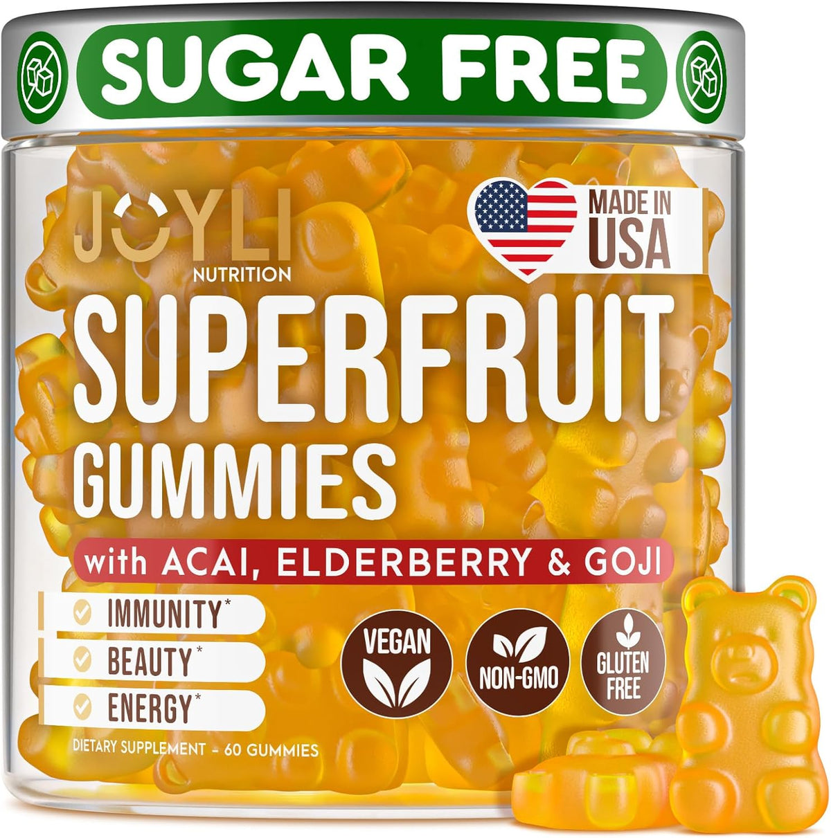 Joyli Superfruit Gummies – Sugar-Free Multivitamin Gummies for Adults with Goji, Elderberry, Vitamins A, C, D & E - görsel 1