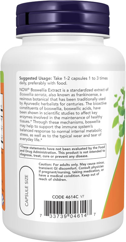 NOW Foods Boswellia Extract 250 mg with Turmeric Root Extract, 120 Veg Capsules