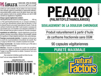 Natural Factors PEA400 – Pure Palmitoylethanolamide for Nervous System Support – 90 Capsules