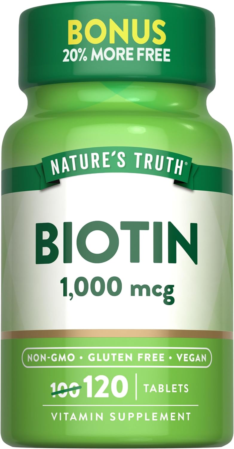 Nature's Truth Biotin 1000mcg - 120 Tablets, Vegan, Non-GMO, Gluten-free Supplement - görsel 1