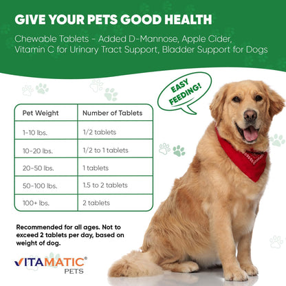 Vitamatic Cranberry for Dogs – 120 Chewable Tablets – Urinary Tract & Bladder Support with D-Mannose, Apple Cider Vinegar & Vitamin C