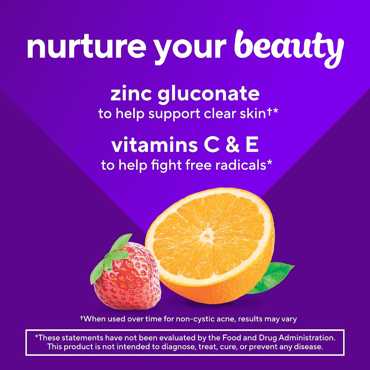vitafusion Daily Complexion Care Gummies, Beauty Supplement for Clear Skin Support with Zinc Gluconate, Vitamins E & C, Tangerine Strawberry Flavour, 60 Count - görsel 4