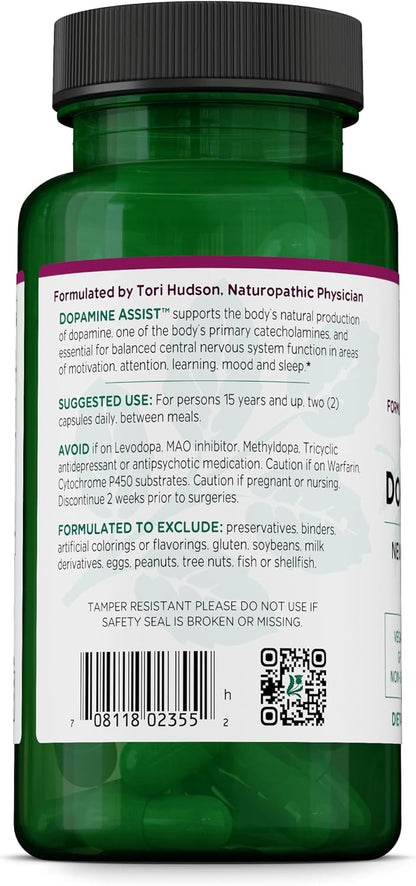 Vitanica Dopamine Assist - Dr. Formulated Dopamine Food Supplement with L-Tyrosine, Mucuna Pruriens, Vitamin B6, Folate, Green Tea Extract, Quercetin - Vegan, 60 Capsules