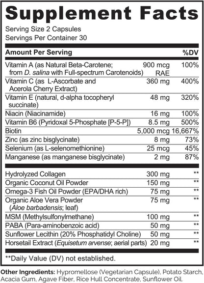 NATURELO Hair, Skin and Nails Vitamins – 5000 mcg Biotin, Collagen, Natural Vitamin E – 60 Capsules