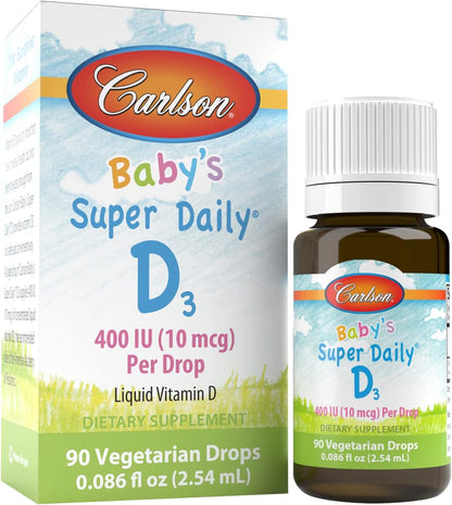Carlson Baby's Super Daily D3 - Baby Vitamin D Drops, 400 IU per Drop, 1-Year Supply, Unflavoured, 365 Drops