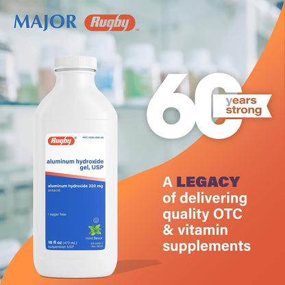 Rugby 320 mg Aluminium Hydroxide Gel, USP - Antacid Liquid - Mint Flavoured - 16 Fl. Oz. (473 ml)